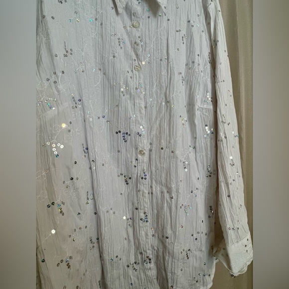 Unique Spectrum White Sequin Button Down Blouse Plus Size 22/24W - Picture 4 of 5